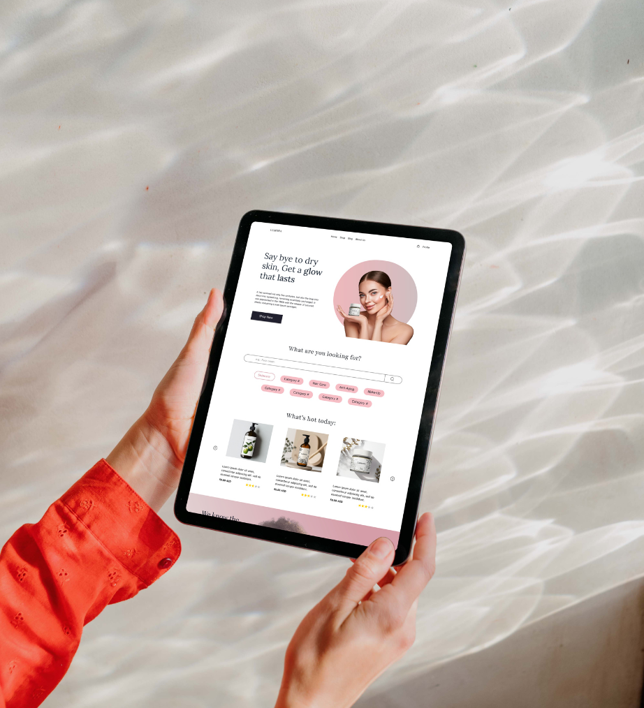 Lumora's landing page prototype shown on tablet