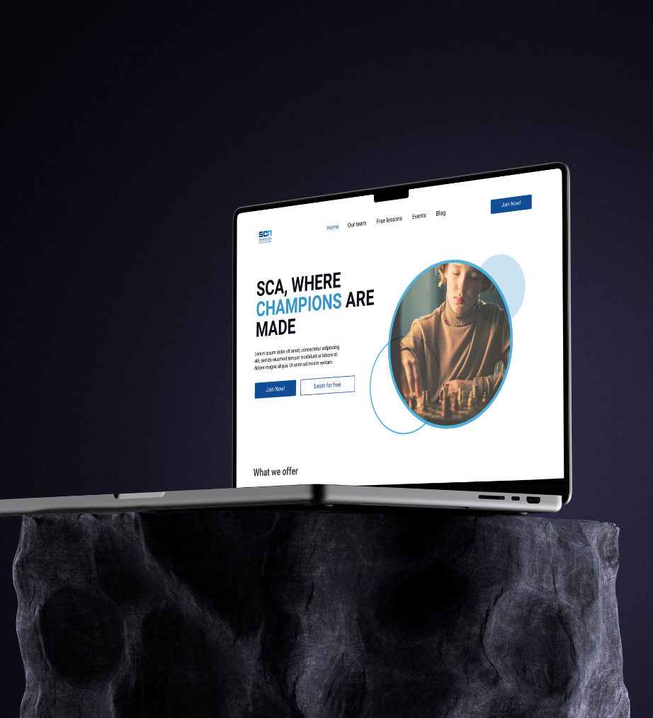 Sharjah Chess Academy landing page laptop prototype