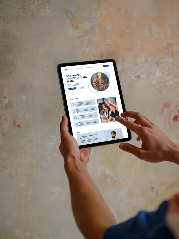 Sharjah Chess Academy landing page prototype shown on tablet